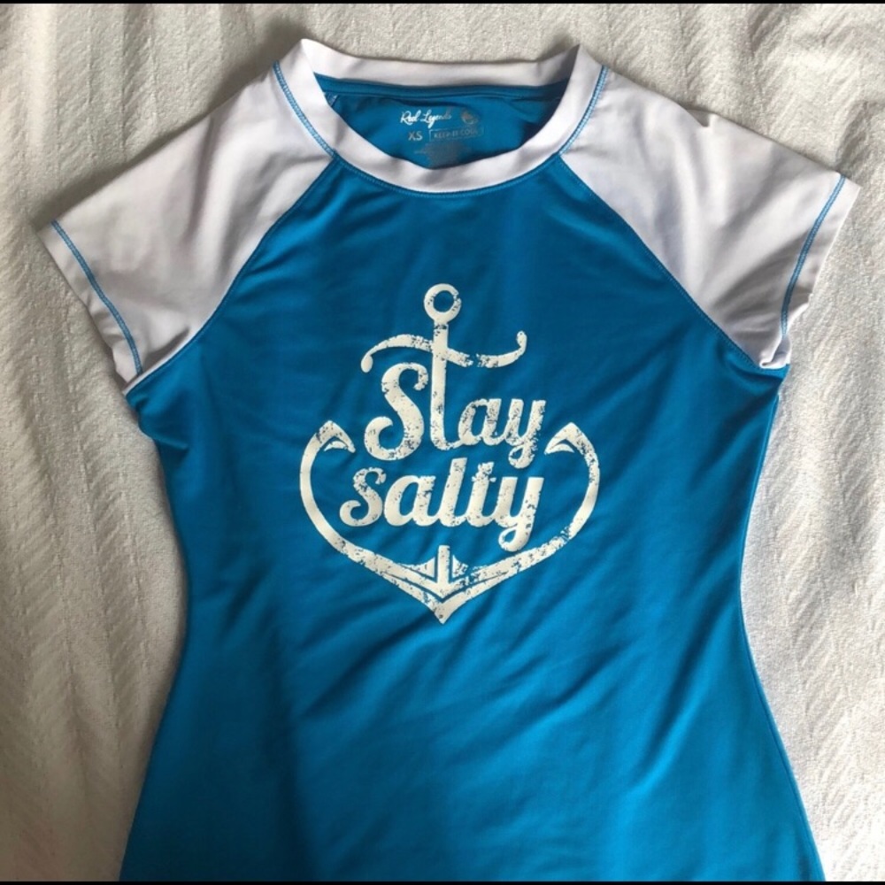 “Stay salty” swim top blue & white XS swimsuit top